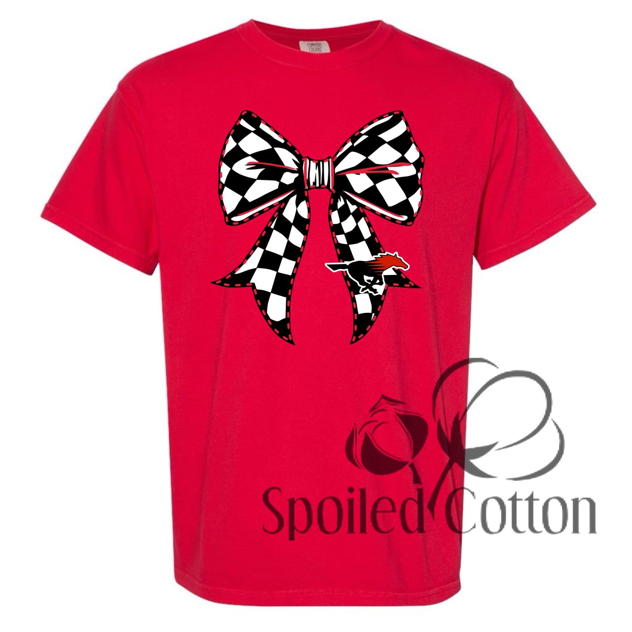 Checkered Bow Mascot Shallowater Mustangs