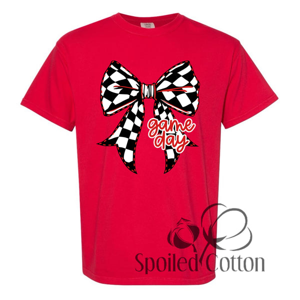 Checkered Bow GAME DAY Red and Black