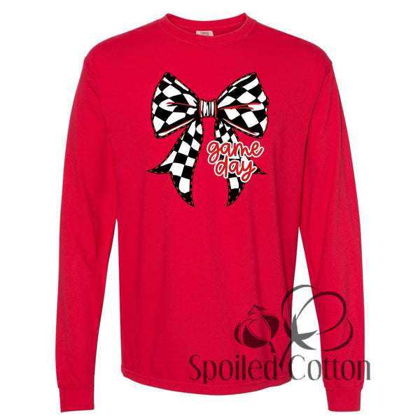 Checkered Bow GAME DAY Red and Black