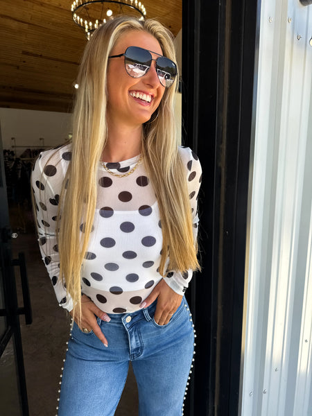 Black Polka-Dot MESH TOP