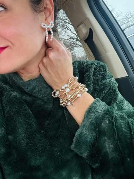 You're Like Really Pretty Stacked Bracelets and Bow Earrings