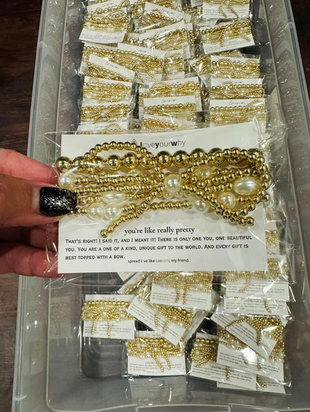 You're Like Really Pretty Stacked Bracelets and Bow Earrings