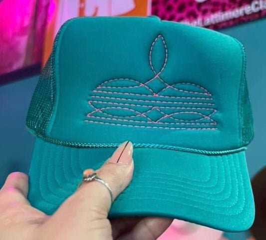 Western Boot Stitch Embroidered Foam Hat - JADE FOAM