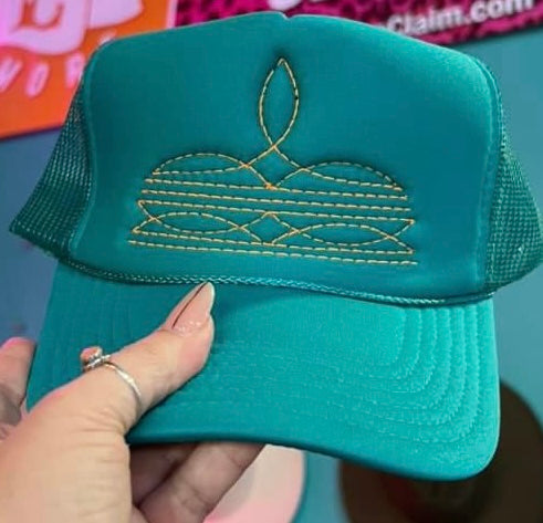 Western Boot Stitch Embroidered Foam Hat - JADE FOAM