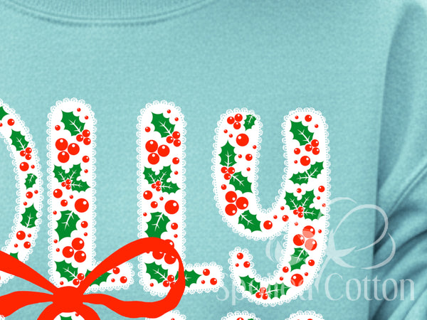 PREORDER GLITTER Lace Scalloped HOLLY JOLLY