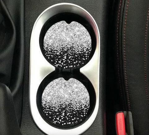 Black & Silver Glitter Sandstone Car Coasters