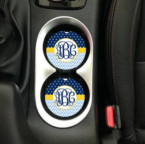 Blue & Yellow Monogram Sandstone Car Coasters